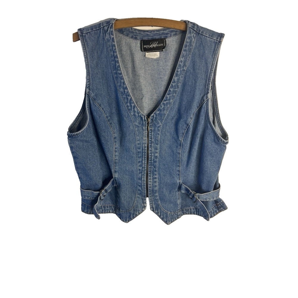 Vtg 90s Blue Jean Denim V-Neck Vest Biker Grunge Women 10 Side Adjustable Strap